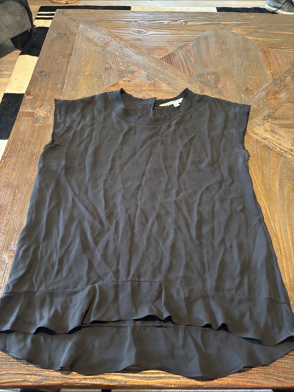 Veronica Beard Black Cap-Sleeve Ruffle Hem Top